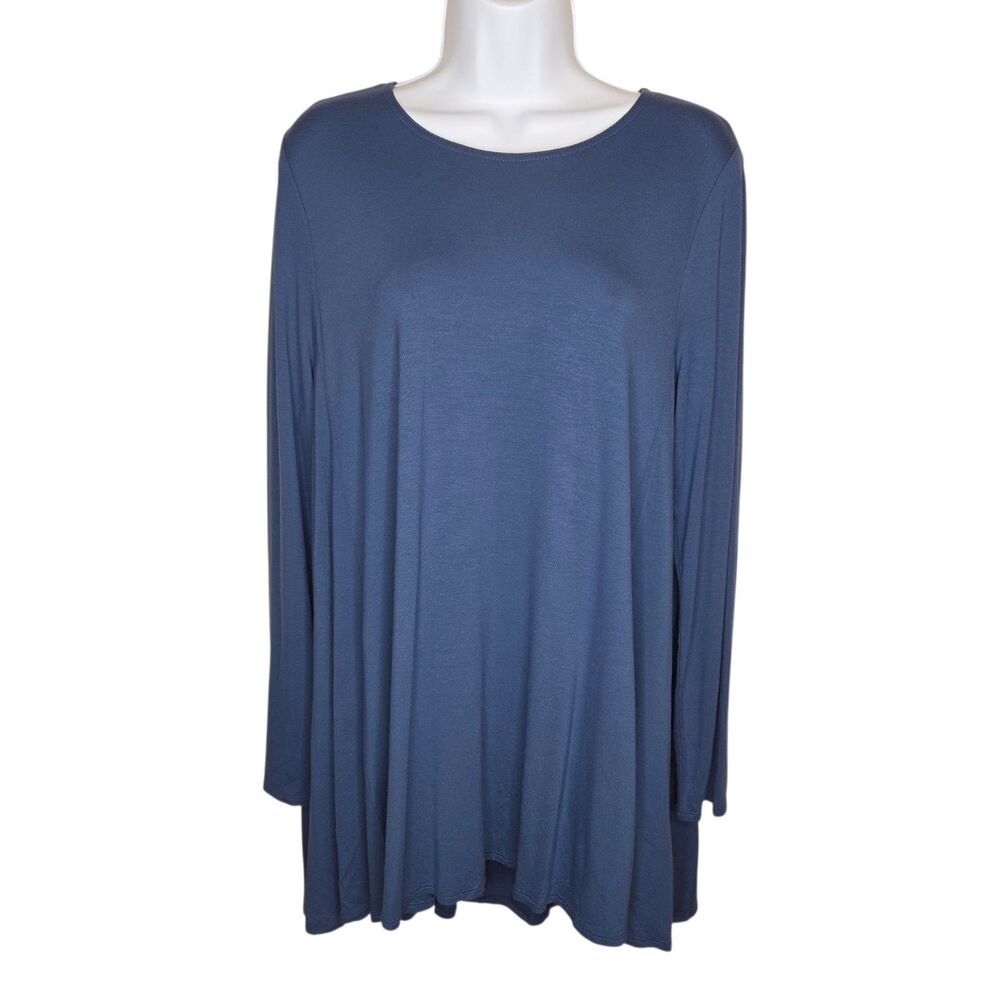 Eileen Fisher Petite PL Blue A-Line Flare Long Sleeve Swing Tunic Top